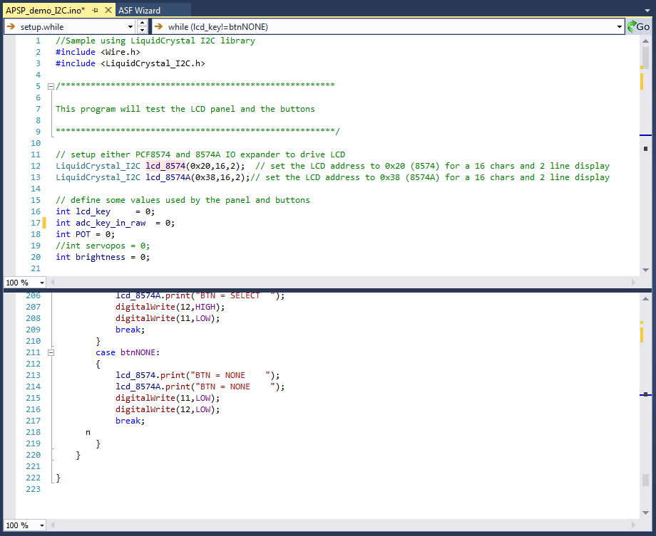 Split the code window in Visual Micro for Atmel Studio